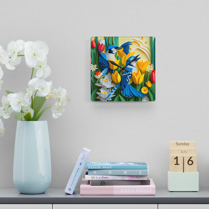 Blue Jays in a Spring Garden Acrylic Wall Clock, Round and Square