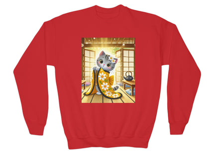 Playful Kitten in the Tea Room Youth Crewneck Sweatshirt