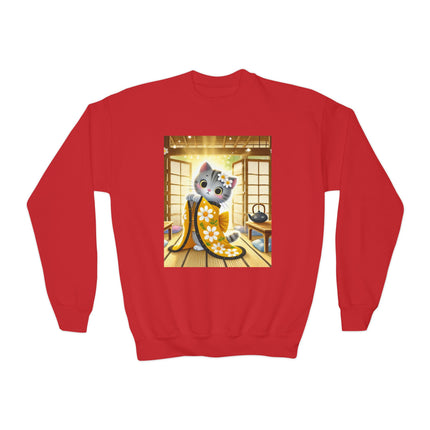 Playful Kitten in the Tea Room Youth Crewneck Sweatshirt