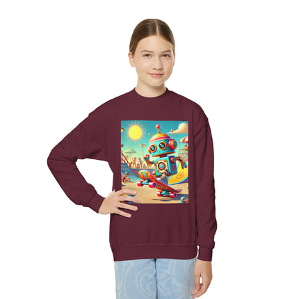 Skate Park Robot Youth Crewneck Sweatshirt – Energy, Motion & Retro-Futuristic Fun