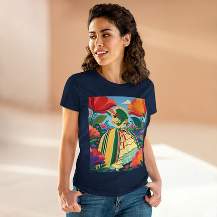🌺🎀 The Girl In The Striped Garden Cotton Tee – Art Deco Floral Fashion