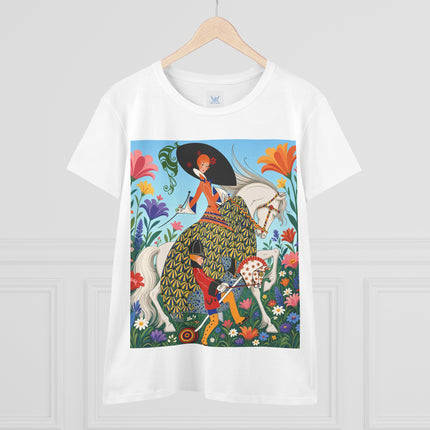 🐎🌸 The Enchanted Garden Riders Cotton Tee – Art Deco Equestrian Whimsy