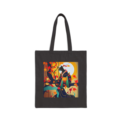 Black Cat in Kimono Cotton Canvas Tote Bag