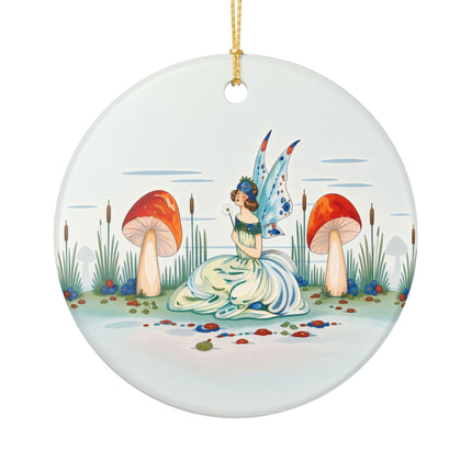 🧚🍄 The Fairy Of The Scarlet Mushrooms Ceramic Ornament – Art Deco Woodland Fantasy