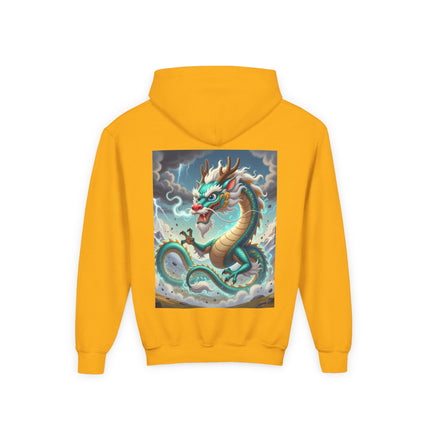 Tibetan Dragon in Battle Youth Hooded Sweatshirt – Power, Motion & Mythic Energy