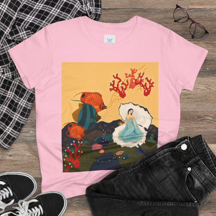 🐚🪸 The Lady Of The Coral Reef Cotton Tee – Art Deco Ocean Fantasy