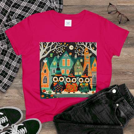 Night of the Trick-or-Treating Owlets Women's Midweight Cotton Tee