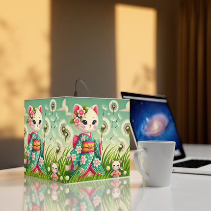 🌾🌼 Geisha Kitten and the Dandelion Wish Light Cube Lamp – Gentle Wishes & Quiet Wonder
