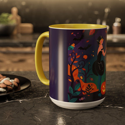 🐈‍⬛🎃 The Midnight Black Cat Masquerade Colorful Mug – Whimsical Halloween Elegance