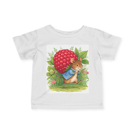 🐭🍓 The Little Raspberry Garden Mouse Infant Fine Jersey Tee – Whimsical Woodland Charm