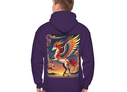 Flame-Winged Horse at Sunset – Heavy Blend™ Hooded Sweatshirt