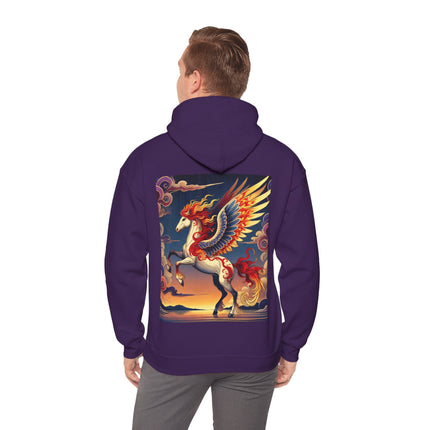 Flame-Winged Horse at Sunset – Heavy Blend™ Hooded Sweatshirt
