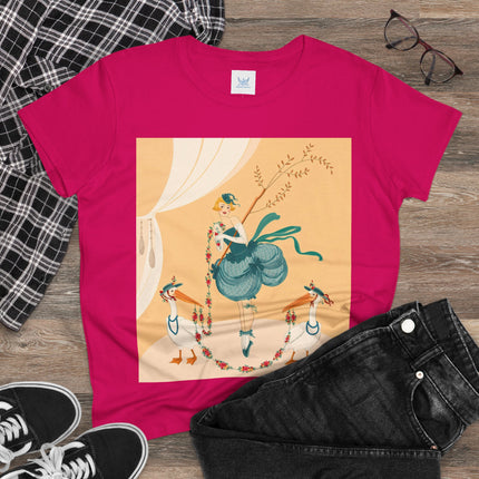 🌸🪽 The Lady And The Garden Storks Cotton Tee – Art Deco Floral Whimsy