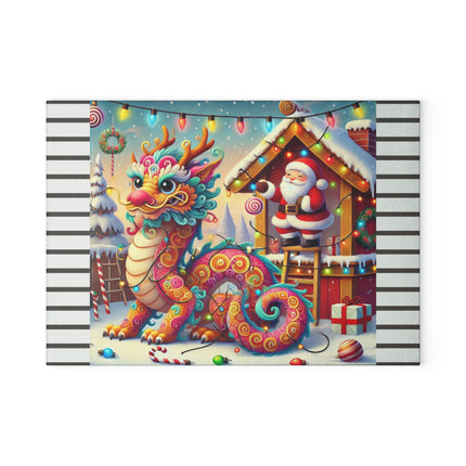 Playful Dragon's Christmas Glass Cutting Board