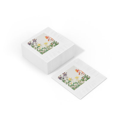 Aquilegia Flower by Tanigami Kônan White Coined Napkins