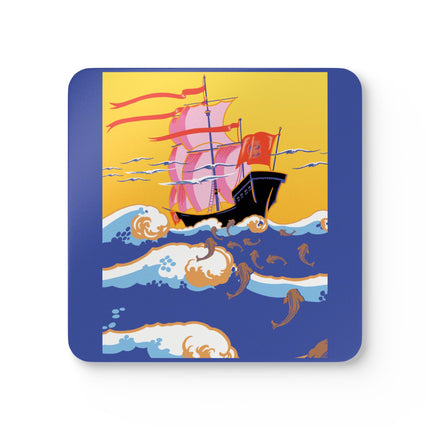 Golden Seas and Whimsical Dreams Corkwood Coaster Set