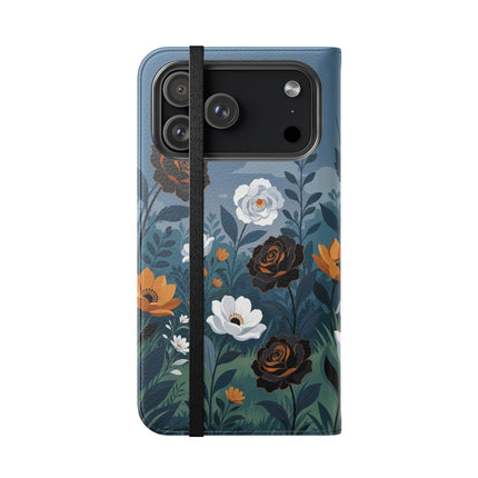 🌹💧 The Midnight Garden Keeper Flip Case – Art Deco Floral Fantasy