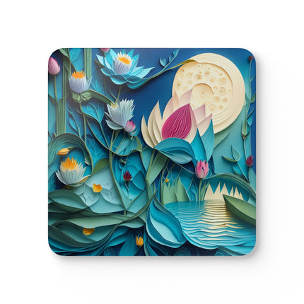 Ethereal Moonlit Lake Corkwood Coaster Set