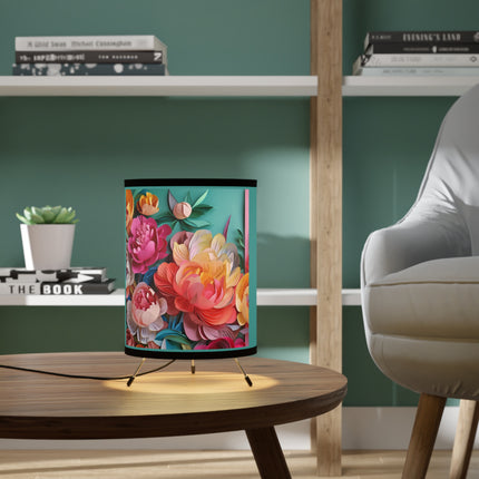 Peonies in Full Bloom Tripod Lamp