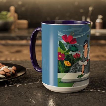 The Lady Of The Secret Garden Colorful Mugs – Art Deco Botanical Elegance