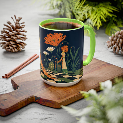 🌼🧡 The Midnight Floral Masquerade Colorful Mug – Art Deco Fashion Fantasy