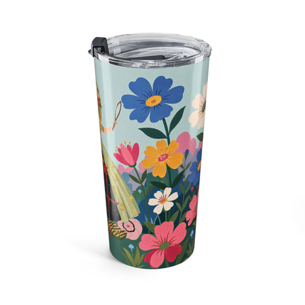 🌸🪞 The Floral Parasol Reflection Tumbler, 20oz – Art Deco Garden Fantasy