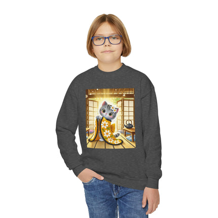 Playful Kitten in the Tea Room Youth Crewneck Sweatshirt