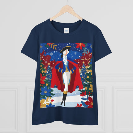 🎄🎭 The Christmas Masquerade Lady Cotton Tee – Art Deco Holiday Glamour