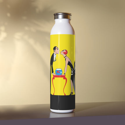 A Moment of Elegance: A Passionate Embrace Amidst Golden Splendor Slim Water Bottle