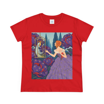 🦜💜 The Enchanted Birdcage Promenade Cotton Tee – Art Deco Floral Fantasy