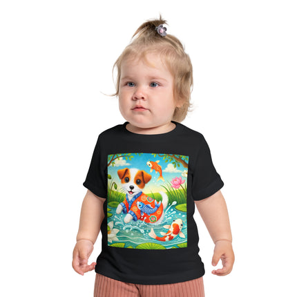 Koi Pond Puppy Baby T-Shirt – Playful Splashes & Serene Beauty
