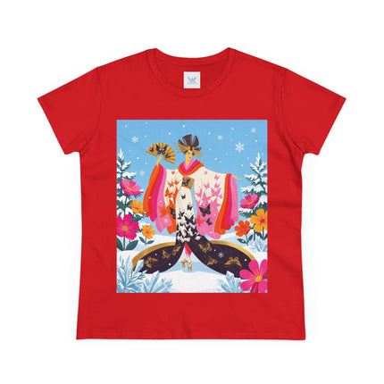 🦋❄️ Butterflies In The Snow Cotton Tee – Art Deco Japanese Floral Fantasy
