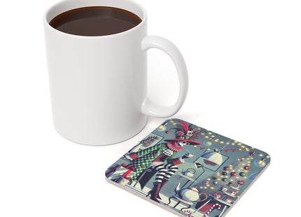 Whimsical Christmas Tea Party Cork Back Coaster