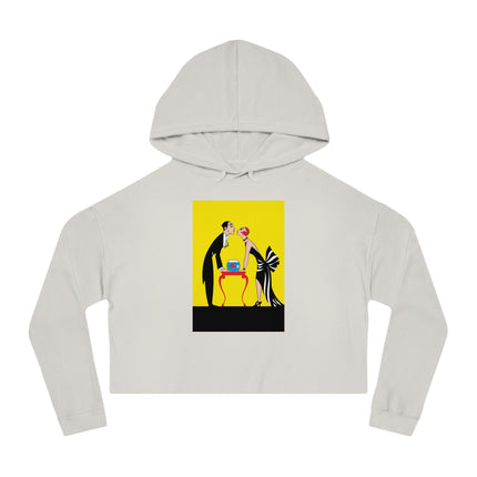 A Moment of Elegance: A Passionate Embrace Amidst Golden Splendor Women’s Cropped Hooded Sweatshirt