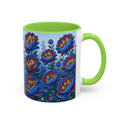 💙🌺 The Sapphire Blossom Garden Dancer Colorful Mug – Art Deco Fashion Fantasy