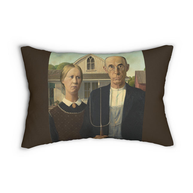 American Gothic by Grant Wood Spun Polyester Lumbar Pillow