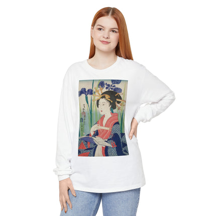 Woman with Bookmark and Book Garment-dyed Long Sleeve T-Shirt
