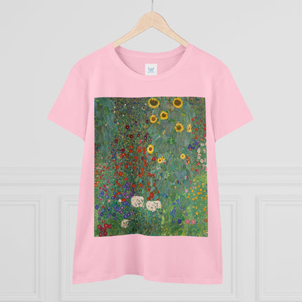 Farm Garden with Sunflowers by Gustav Klimt Women's Midweight Cotton Tee