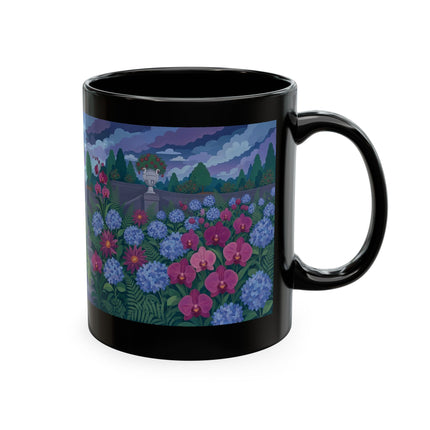 🦚🌸 The Lady & The Peacock On The Garden Steps Ceramic Mug – Art Deco Garden Elegance