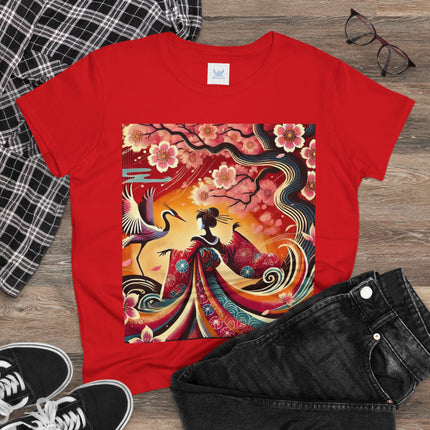 Fairy and Stork Beneath the Cherry Blossoms Cotton Tee