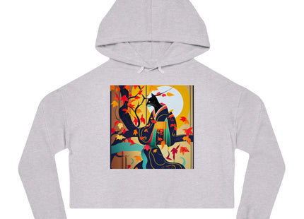 Black Cat in Kimono Women’s Cropped Hooded Sweatshirt