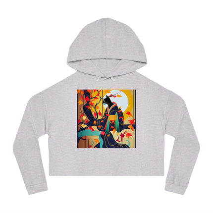 Black Cat in Kimono Women’s Cropped Hooded Sweatshirt