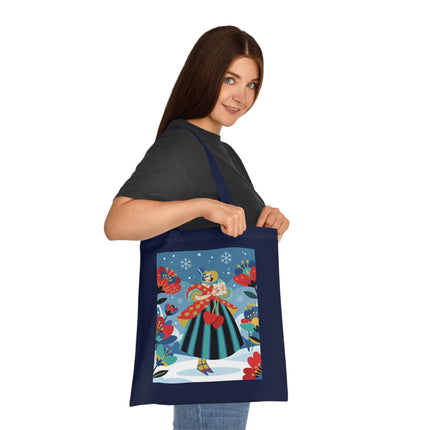 ❤️❄️ The Winter Heart Messenger Cotton Tote Bag – Art Deco Winter Enchantment
