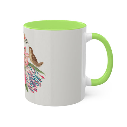 Pair of Brown Birds on Bouquet with Tulip, Rose, Snapdragons, and Butterflies by Anonymous Colorful Mugs, 11oz