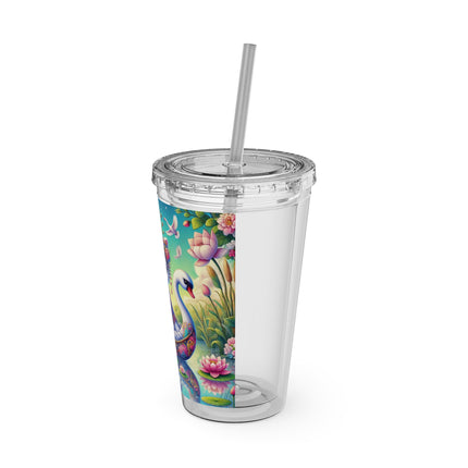 Geisha Kitten’s River Voyage Sunsplash Tumbler with Straw, 16oz