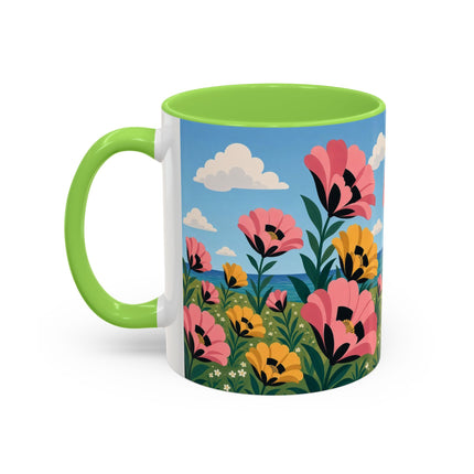 🌸⛵ The Seaside Blossom Promenade Colorful Mug – Art Deco Coastal Elegance