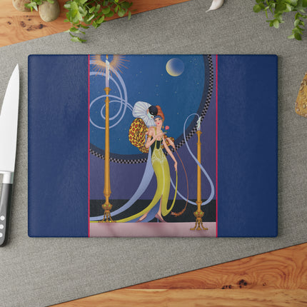 Smoke and Secrets: A Glamorous Encounter in Prohibition Era Glass Cutting Board