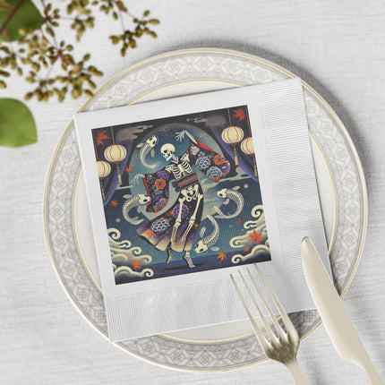 Skeleton Kabuki Performer White Coined Napkins