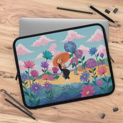🌸☂️ The Lady With The Orange Parasol Laptop Sleeve – Art Deco Garden Fantasy