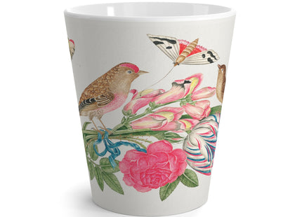 Pair of Brown Birds on Bouquet with Tulip, Rose, Snapdragons, and Butterflies by Anonymous Latte Mug